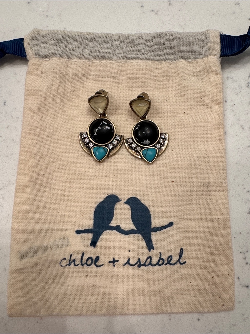 Chloe & Isabel Elegant Navy and Turquoise Stone Earrings NWT